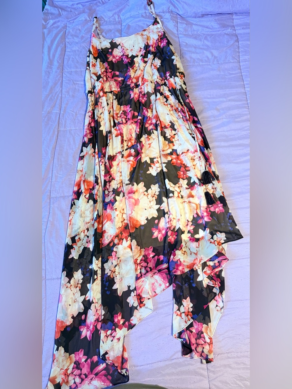 Lane Bryant Black Asymmetrical Floral Maxi Skirt with Pink & Cream Flowers